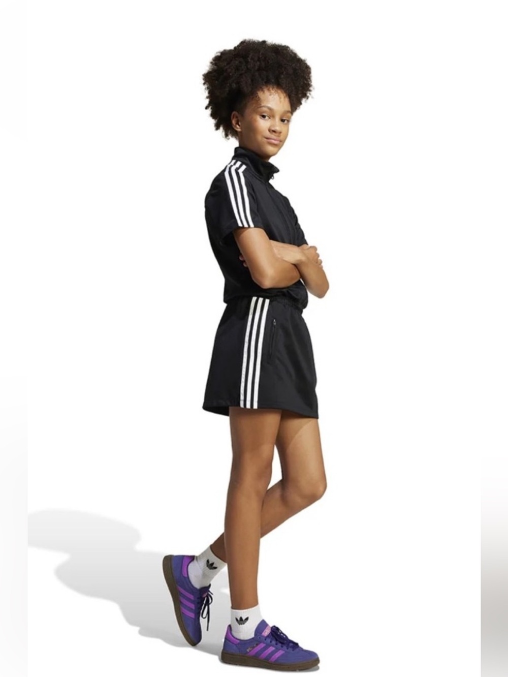adidas Black Short-Sleeve Dress with White Three-Stripes